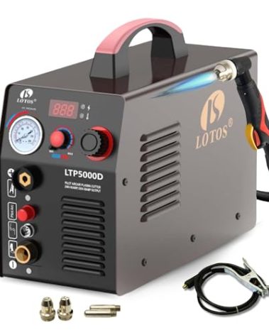 LOTOS LTP5000D Plasma Cutter, 2024 Upgraded 5/8" 16mm Clean Cut 3/4" 20mm Severance Cut 50A Non-Touch Pilot Arc Plasma Metal Cutter Machine, Plasma Cutting Equipment, Dual Voltage 120V or 240V, Brown