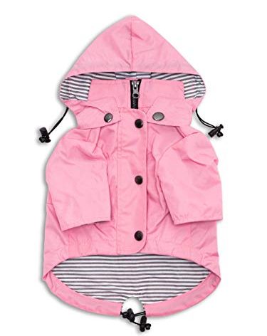 Ellie Dog Wear Zip Up Dog Raincoats with Reflective Buttons, Pockets, Rain/Water Resistant, Adjustable Drawstring, & Removable Hood - XXS to XXL - Stylish Premium Dog Raincoats (Pink, Small)