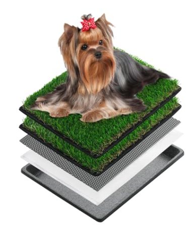 MEEXPAWS Dog Grass Pee Pads for Dogs with Tray | Extra Small 17 x 13 in for Puppy Less Than 6 lbs | 2× Artificial Grass Pads Replacement | Rapid Drainage | Indoor Dog Litter Box | Hemmed Edge