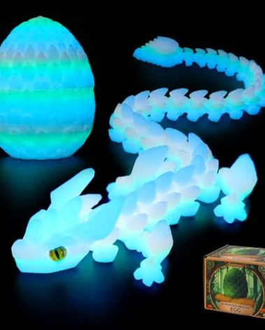 FYEFKJSA 3D Printed Dragon Eggs with Dragon Inside - 12Inch,Articulated Fidget 3D Printed Animals, Interesting Decorative Gift, Christmas Ornament & Stocking Stuffers(Glow in The Dark)