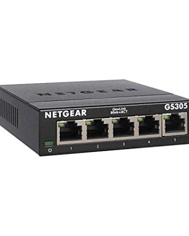 NETGEAR GS305, 5 Port Gigabit Ethernet Network Switch, Ethernet Splitter, Hub, Desktop, Sturdy Metal, Fanless, Plug and Play