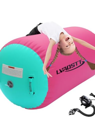 Inflatable Air Barrel for Gymnastics, Tumbling Roller Backbend Trainer with Pump for Cheerleading, Yoga, Stretching & Home Gym Training