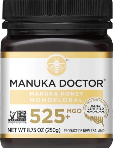 Manuka Doctor - MGO 525+ Manuka Honey Monofloral, 100% Pure New Zealand Honey. Certified. Guaranteed. Raw. Non-GMO (8.75 oz)