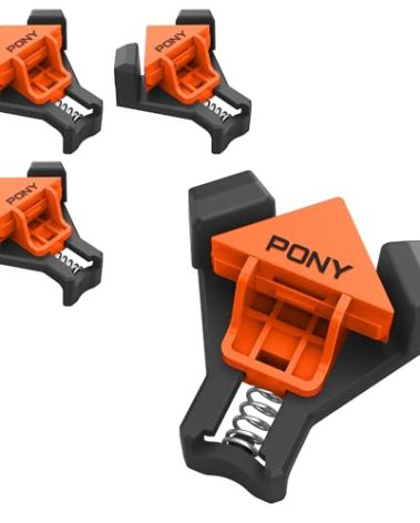 PONY 4-Pack Corner Clamp for Woodworking, 90 Degree Right Angle Clamp, Light-Duty Single Handle Wood Clamps, Adjustable Spring Loaded Woodworking Clamp, Frame Cabinet Wood Tools Accessories