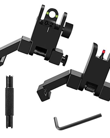 Fiber Optics Iron Sights, Low Profile 45 Degree Front and Rear Backup AR Sights, All Metal Construction Two Aperture Sight with Red and Green Dots for Picatinny and Weaver Rail