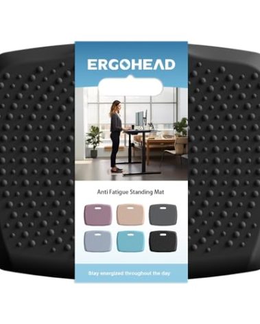 Ergohead Anti Fatigue Kitchen Floor Mat Comfort Standing Mat, Portable Office Standing Desk Mat, Multi-Purpose Kitchen Rug, Built-in Handle with Massage Points Comfort Floor Mat (Black, 17" x 22")