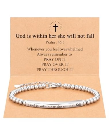 JOGDIAM Christian Gifts for Women Religious Jewelry Cross Bible Verse Bracelets God is Within Her She Will Not Fall Faith Based Graduation Gifts for Women Christmas Gifts for Teens Stocking Stuffers for Teen Girls