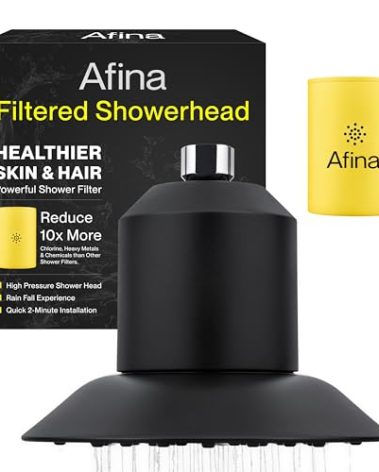 Afina Filtered Shower Head - Water Softener Showerhead with KDF-55 Filter for Hard Water - High Pressure Rain Fall Experience - Universal Fit - Matte Black