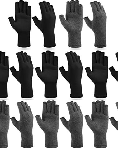 Crowye 8 Pairs Arthritis Compression Gloves Relieve Muscle Pain Fingerless Gloves Bulk Typing coverings for Women Men(Medium,Gray, Black)