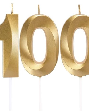 Number 100 Candle, Gold 3D Numeral Candles for 100th Birthday Cake Topper - Wedding Anniversary Party Decoration Supplies