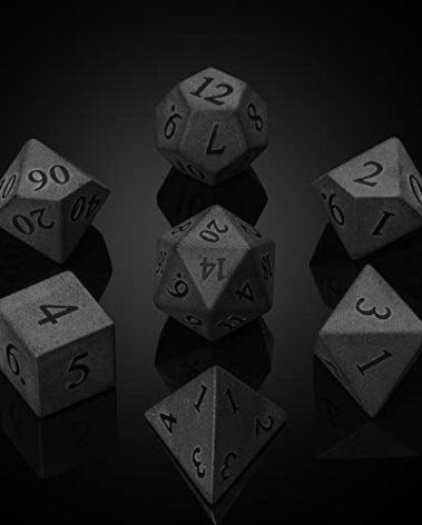 UDIXI Obsidian Gemstone Dice Set 7PCS Stone DND Dice with Gift Case for Role Playing Game and Other Tabletop Games (Frosted Obsidian)