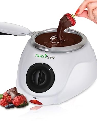 NutriChef Chocolate Melting Warming Fondue Pot - 25W Chocolate Melter 8.8 Oz Capacity - Keep Warm Dipping Function & Removable Pot - Perfect for Melting Chocolate, Butter & Cheese - Parties & Dessert