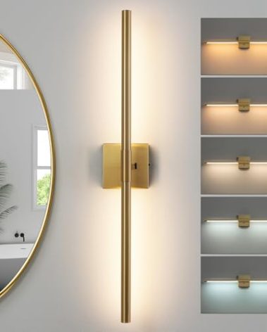 Faziyo Gold Vanity Light Fixtures for Bathroom Over Mirror 30 inch LED Bath Sconces IP44 5CCT Adjustable Morden Picture Lights for Paintings (Built-in Dimmer)