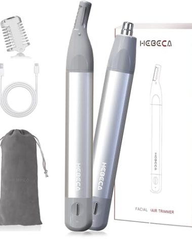 HEBECA Nose Hair Trimmer for Men & Women - 2in1 Rechargeable Ear and Nasal Hair Trimmer, Waterproof Nose Clipper, Electric Eyebrow Trimmer & Facial Hair Remover Grooming Set (Silver Grey)