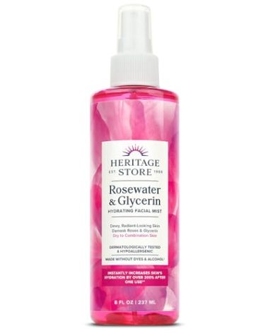 HERITAGE STORE Rosewater & Glycerin, Hydrating Mist for Skin & Hair, No Dyes or Alcohol, Vegan (8oz)