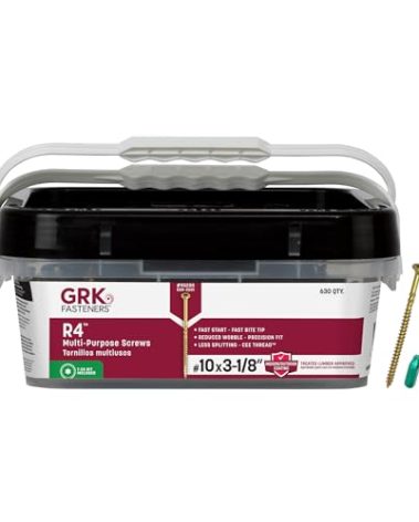 GRK Fasteners R4â„¢ #10 x 3-1/8 Inch, Multi-Purpose Framing Screws, 630 PCS, Rust Resistant Climatekâ„¢ Coating, Outdoor Fencing and Deck Screws, Fast Bite Tip, Star Drive Recess, T-25 Bit Included, Gold