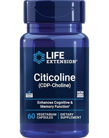 Life Extension Citicoline (CDP-Choline) - Citicoline Supplement for Brain & Cognitive Health, Focus, Attention, Memory Function - Non-GMO, Gluten Free, Vegetarian - 60 Capsules