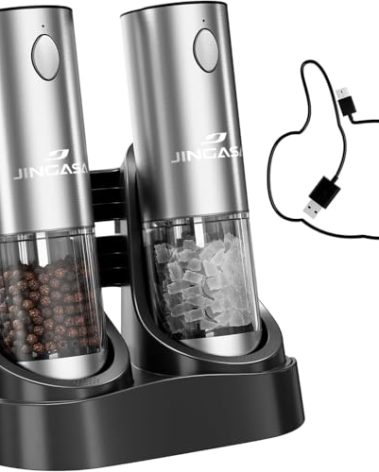 [Upgraded Larger Capacity] Electric Salt and Pepper Grinder Set with USB Charging Base, 95ml Large Capacity, Adjustable Coarseness,Stainless Steel Automatic Pepper Mill (Upgraded Capacity-A)