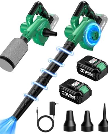 K I M O. Cordless Leaf Blower Vacuum Combo, 3 Nozzles&3 Modes for Inflation & Deflation, 20000RPM 150MPH Variable High Speed, 20Inch Extended Tube, 2 Pack 20V Battery Powered Leaf Blower for Lawn Care
