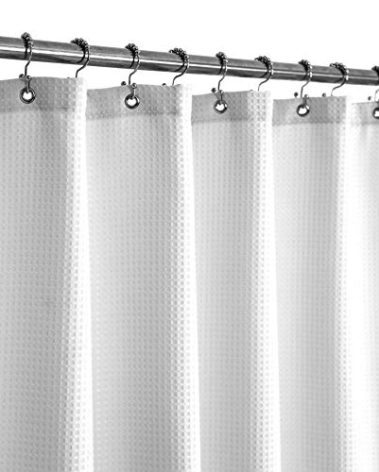 Barossa Design Stall Shower Curtain Fabric 48 x 72 inch, Waffle Weave, Hotel Luxury Spa, 230 GSM Heavy Duty, Water Repellent, Machine Washable, White Pique Pattern Decorative Bathroom Curtain
