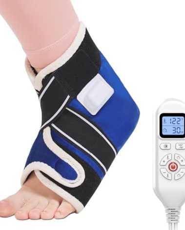 AOBOCO 1 Pack Ankle Heating Pad for Plantar Fasciitis Relief - Upgrade Ankle Brace for Women/Men Neuropathy Pain - Heated Foot Ankle Wrap with Adjustable X-Shape Straps Auto Shut Off & 86℉-158℉