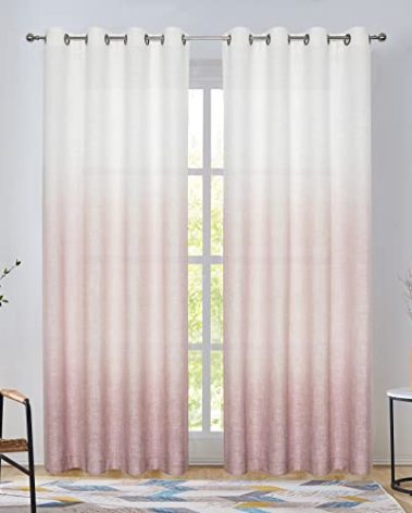 WEST LAKE Pink Ombre Linen Curtains for Bedroom 63 Inches Cream White and Pink Gradient Drape for Lover Valentines Living Room Kids Room Window Treatments Semi Voile Dust Rose Grommet Top 50"Wx63"Lx2