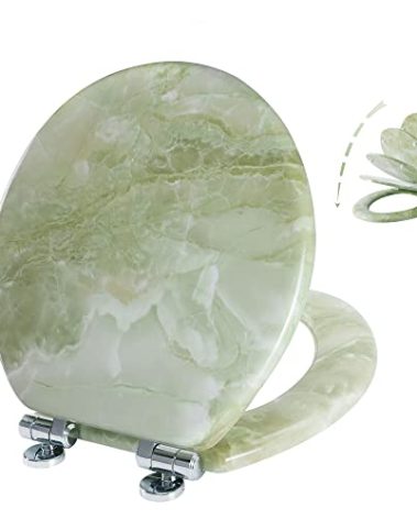 Angel Shield Marble Toilet Seat Durable Molded Wood with Quiet Close, Easy Clean, Quick-Release Hinges Round Toilet Seat (Round, Green Marble)