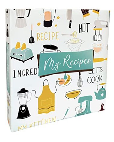 Better Kitchen Products Recipe Binder, Full Page 3 Ring Standard Binder Organizer Set (with 50 Page Protectors & 12 Category Divider Tabs) 11.5" x 12" Vintage Kitchen Design