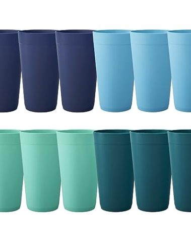 US Acrylic Newport 20 ounce Unbreakable Plastic Stackable Water Tumblers in 4 Coastal Colors | Set of 12 Drinking Cups | Reusable, BPA-free, Made in the USA, Top-rack Dishwasher and Microwave Safe