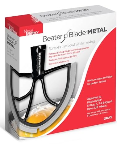 New Metro Design Beater Paddle Replacement Blade, Fits 5-Plus, 6, 7 & 8-Qt Bowl-Lift stand mixers, XL-MAX-Gray, Gray
