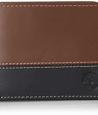 Timberland Men's Leather Passcase Bifold Wallet Hybrid, Black/Brown, One Size