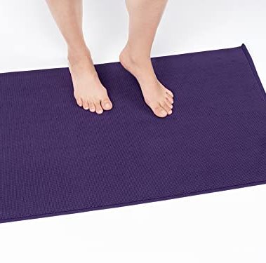 Cotton Paradise 100% Cotton Non Slip Bath Mats for Bathroom, 17x24 inch Soft Absorbent Quick Dry Machine Washable Floor Bath Mat, Purple