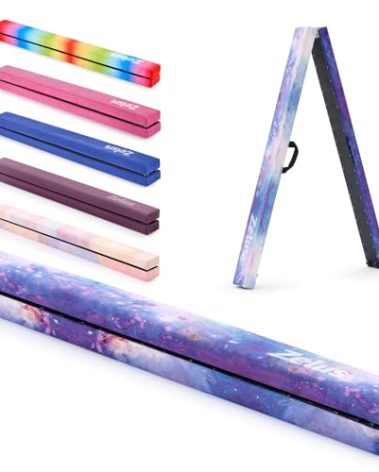 ZELUS 8 ft Folding Balance Beam, Foldable Floor Gymnastics Balance Beam with Carry Handles Suede Cover & Nonslip Base, Portable Gymnastics Equipment for Kids Beginners Gymnasts, Galaxy