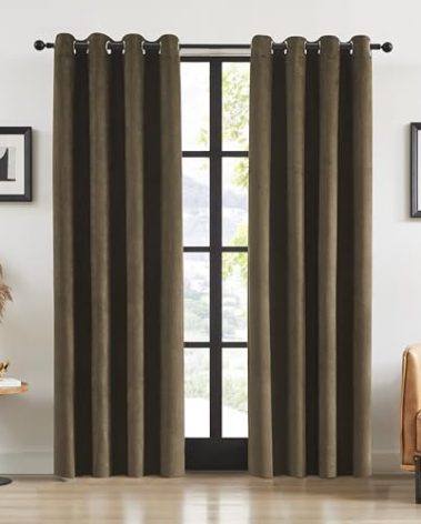 Randall Coffee Brown Blackout & Silence Thermal Insulated Curtains in Ultra Soft Faux Suede 95% Blackout & Noise Reducing for Bedroom/Living Room Set of 2 Grommet Blackout Curtains, 52 W x 84 L Inch