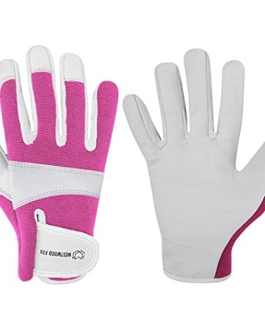 WESTWOOD FOX Gardening Gloves Leather Thorn Safety Working Heavy Duty Work Gloves for Women Men Gardener Non-Slip Rigger (Pink, M)