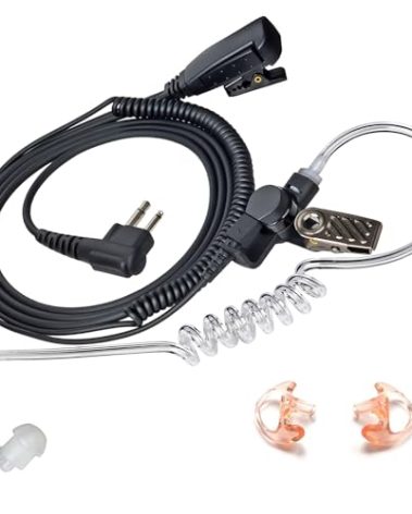 HYS Surveillance 1 Wire Headset Acoustic Tube Earpiece W/Ear Tip and Medium Silicon Earmold for CP200 PR400 RDM2070D CLS RDX RDU and Motorola 2-PIN Walkie Talkie Radios