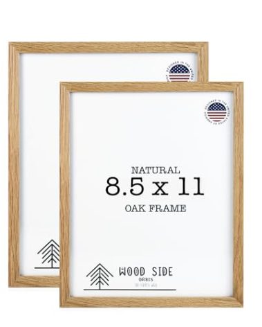 Oak Wood Picture Frames 8.5x11 - Set of 2 - Natural Solid Wood Photo Frame Real Glass Wall Mount Tabletop