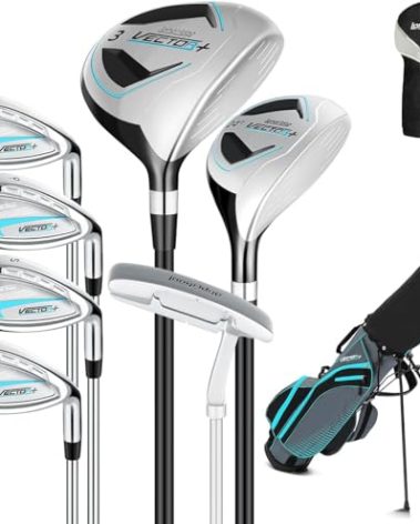 XDriveMax 8 Pieces Complete Unisex Golf Club Set Right/Left Hand for Men Women Includes Stand Bag with Rain Hood, 3# Fairway Wood with Head Covers, 5# Hybrid, 5#, 7#, 9# S# Irons and Putter