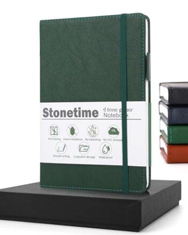Stone Paper Notebook for Women Men, A5 Waterproof Notebook Hardcover Executive Journal, Ruled Notebooks for Writing, Business, Work ＆ School, 160 Pages Notebook with Box (A5 Green)