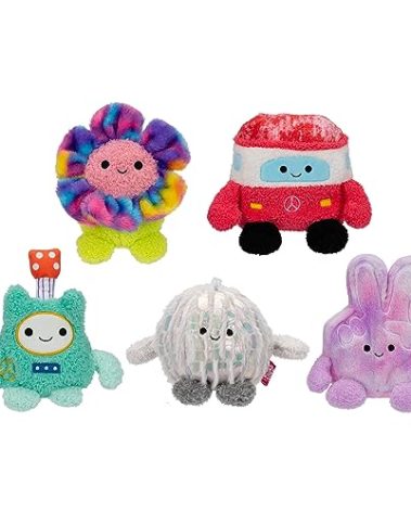 BumBumz 4.5-inch GroovyBumz Plush 5-Pack - Disco Ball Demi, Groovy Flower Faye, Van Vance, Guitar Giovanni, and Peace Sign Fingers Petra Collectible Stuffed Toys
