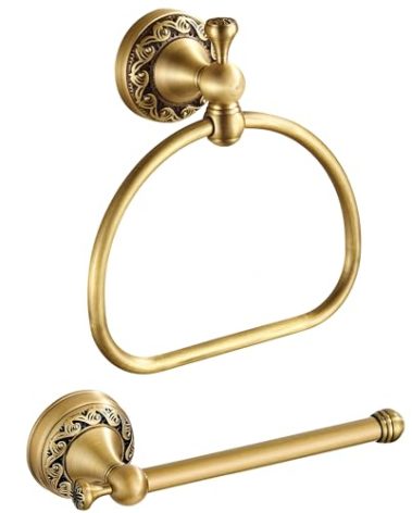 BRASEEY Antique Brass Toilet Paper Holder Towel Ring, Brushed Brass Towel Holder Toilet Paper Roll Holder, Rustic Towel Rack Bathroom Accessories Set Hardware 2 Pieces Farmhouse Wall Mounted