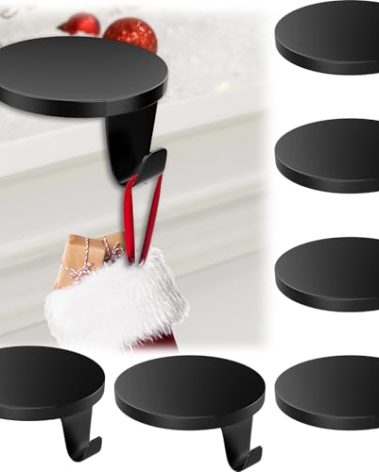 Dcocdeely 5 Pack Round Christmas Stocking Holders Weighted Metal Stockings Hangers Multiple Uses Hanging Hooks Stocking Holders Bases for Fireplace Xmas Christmas Decor (Black, 5)