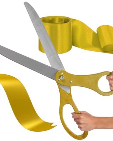 Golden Grand Opening Ceremony Kit - 25 Inch Gold Scissors for Tape Cutting Giant Scissors with Ribbon for Inaugurations and Ceremonies Grand Opening Ribbon and Scissor for Special Events