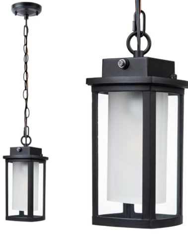 JYZ Dusk to Dawn Outdoor Hanging Light, Exterior Pendant Lantern Dusk Till Dawn, Modern Contemporary Indoor Outdoor Chandelier Lamp Ceiling Mount for Front Porch Entry Gazebo Patio Garden Pergola
