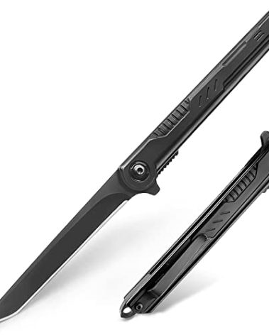 CABUGE EDC Pocket Knife for Men, Tanto Folding Knives with Clip, Slim Gentleman's Knife with Glass Breaker, Flipper Open and Liner Lock for Outdoor Survival Camping Everyday Carry