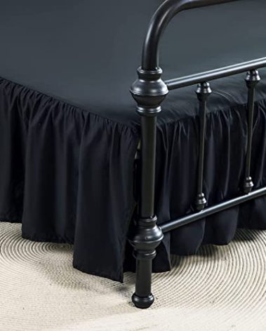 xuan dian Bed Skirts King Size 18 Inch Ruffled Bed Skirt with Split Corners, 18 Inch Drop Dust Ruffle Bed Skirt with Platform, Black, King Size