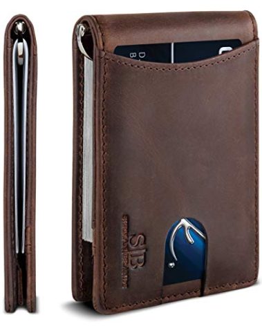 SERMAN BRANDS RFID Blocking Slim Bifold Genuine Leather Minimalist Front Pocket Wallets for Men with Money Clip Thin Gift (Texas Brown 1.S)