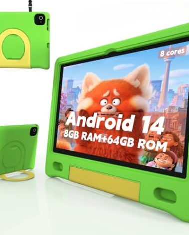 ITDULCET Kids Tablet with Strap, Android 14 Tablet for Kids 10 inch, Toddler Tablets Octa-Core 64GB 1TB Expandable, Children's Tablets with Case, Bluetooth WiFi Parental Control Dual