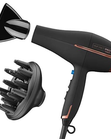 INFINITI PRO by CONAIR Hair Dryer, 1875W Blow Dryer with Diffuser and Concentrator, Ceramic Technology, 3 Heat & 2 Speed Settings, Cold Shot Button, Black