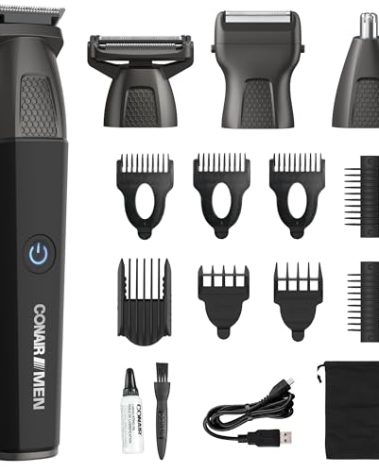 Conair Men All-in-One Trimmer for Men - Nose Hair, Beard, Mustache, Body Hair Trimmer - 16 Piece Men's Grooming Kit for Manscaping- Showerproof - Rechargeable